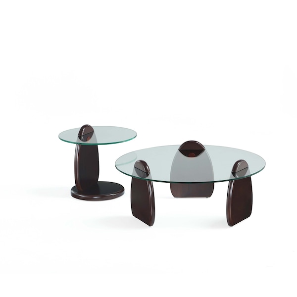 Manhattan Comfort Artesia  Coffee Table and End Table Set of 2 in Dark Walnut - 2-CE0158