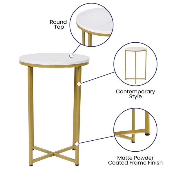 Flash Furniture Hampstead Collection Coffee and End Table Set - White Marbled Laminate Top & Brushed Gold Crisscross Frame, 3 Piece Table Set - NAN-CEK-1787-MRBL-GG