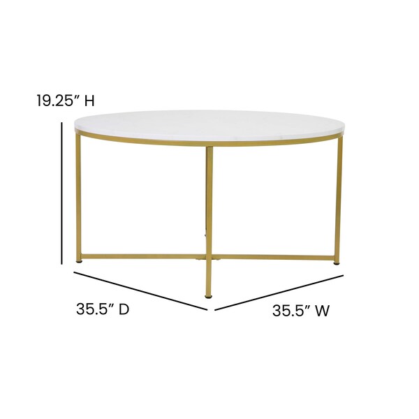 Flash Furniture Hampstead Collection Coffee and End Table Set - White Marbled Laminate Top & Brushed Gold Crisscross Frame, 3 Piece Table Set - NAN-CEK-1787-MRBL-GG