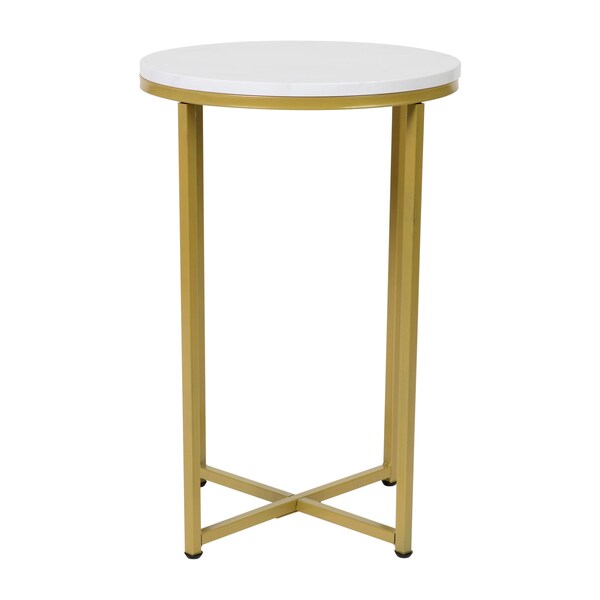 Flash Furniture Hampstead Collection Coffee and End Table Set - White Marbled Laminate Top & Brushed Gold Crisscross Frame, 3 Piece Table Set - NAN-CEK-1787-MRBL-GG