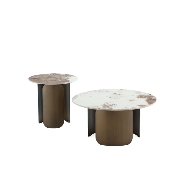 Manhattan Comfort Monica Coffee Table and End Table Set of 2 in Gold - 2-CE0169