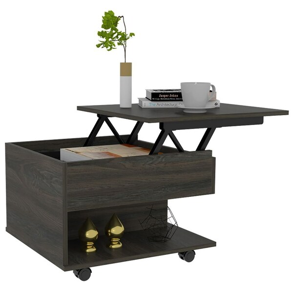 Tuhome Luanda Lift Top Coffee Table, Casters, One Shelf, Espresso, 19.6 L x 21.6 in W x 15.3 H - MLC5015