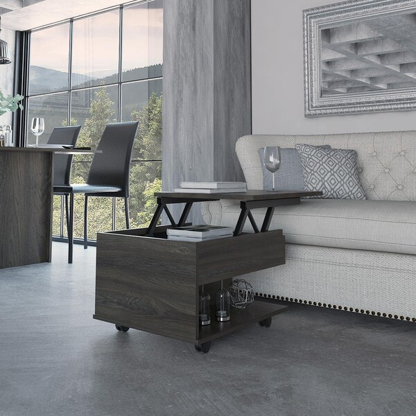 Tuhome Luanda Lift Top Coffee Table, Casters, One Shelf, Espresso, 19.6 L x 21.6 in W x 15.3 H - MLC5015