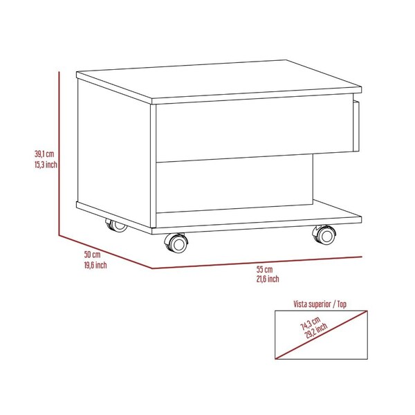 Tuhome Luanda Lift Top Coffee Table, Casters, One Shelf, Espresso, 19.6 L x 21.6 in W x 15.3 H - MLC5015