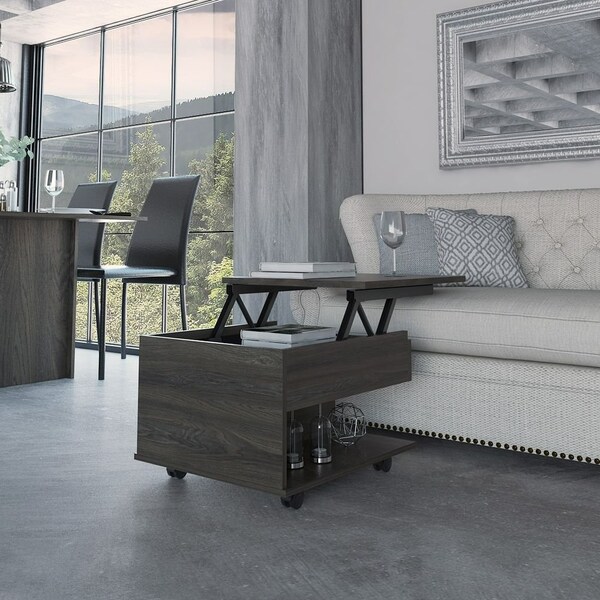 Tuhome Luanda Lift Top Coffee Table, Casters, One Shelf, Espresso, 19.6 L x 21.6 in W x 15.3 H - MLC5015