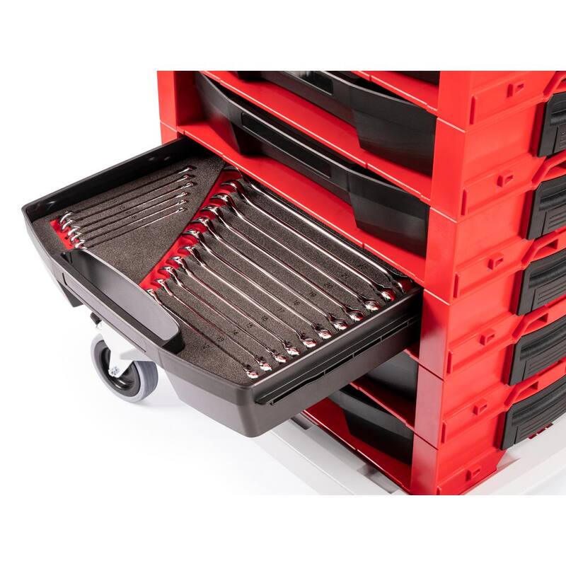 Juego de llaves combinadas TEKTON de 6 a 24 mm con cajón superior abierto y rack (19 piezas) - OLB94202
