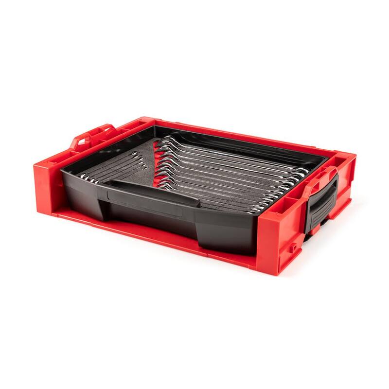 Juego de llaves combinadas TEKTON de 6 a 24 mm con cajón superior abierto y rack (19 piezas) - OLB94202
