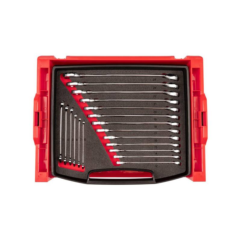 Juego de llaves combinadas TEKTON de 6 a 24 mm con cajón superior abierto y rack (19 piezas) - OLB94202