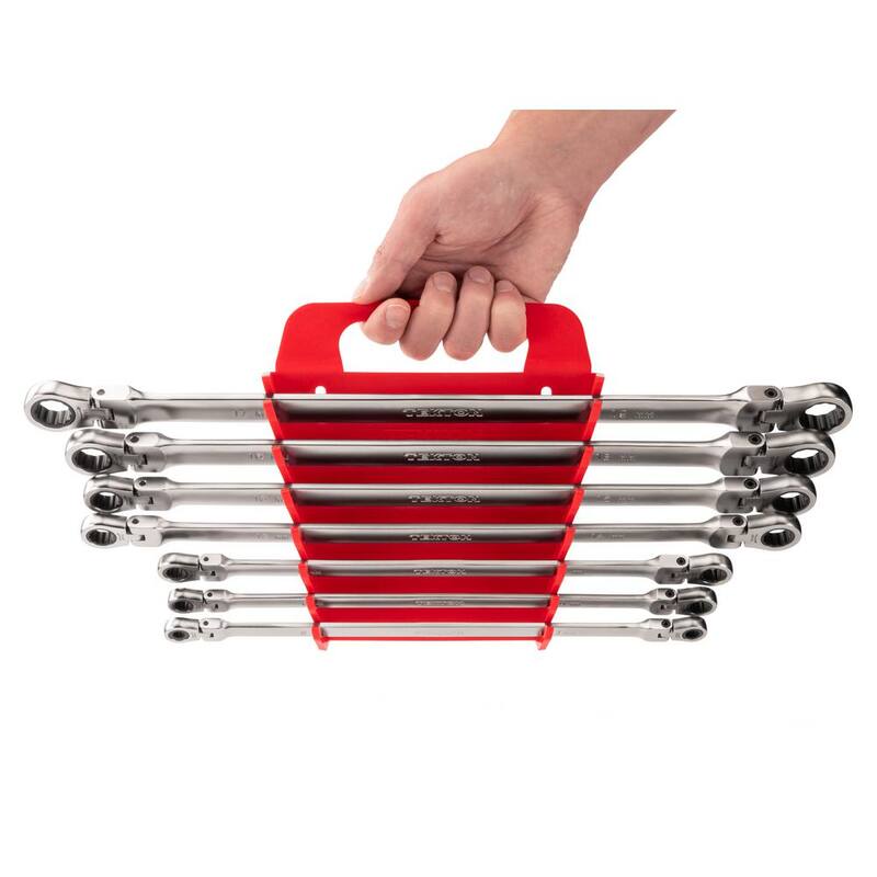 Juego de llaves de caja de trinquete de extremo cuadrado largo TEKTON con cabeza flexible de 12 puntos con soporte de 13 piezas (1/4-13/16 pulgadas, 6-19 mm) - WRB96202