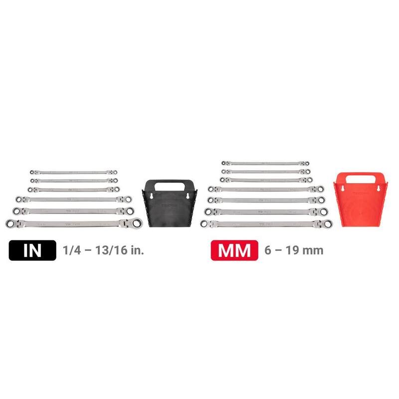 Juego de llaves de caja de trinquete de extremo cuadrado largo TEKTON con cabeza flexible de 12 puntos con soporte de 13 piezas (1/4-13/16 pulgadas, 6-19 mm) - WRB96202