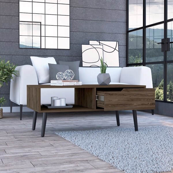 Tuhome Oslo Coffee Table, One Drawer, One Open Shelf, Four Legs, Dark Walnut - MLC6709