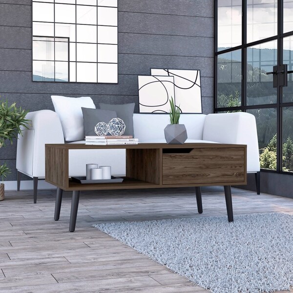 Tuhome Oslo Coffee Table, One Drawer, One Open Shelf, Four Legs, Dark Walnut - MLC6709