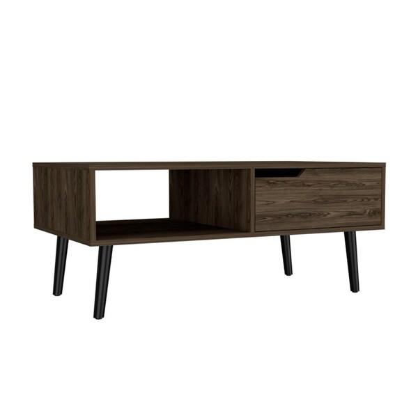 Tuhome Oslo Coffee Table, One Drawer, One Open Shelf, Four Legs, Dark Walnut - MLC6709
