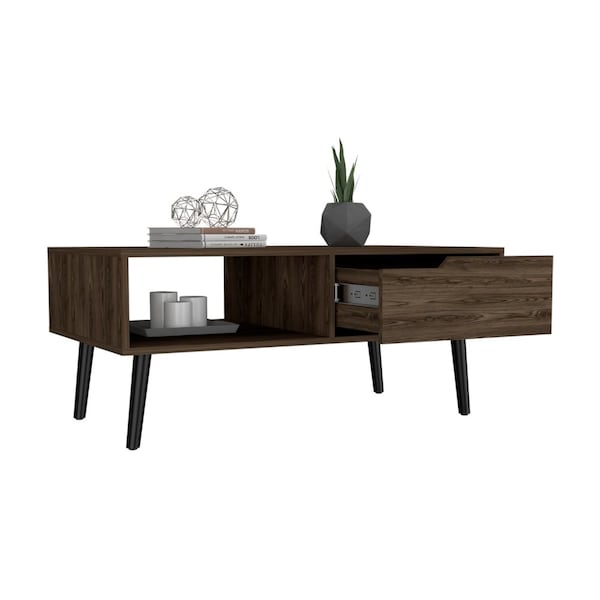 Tuhome Oslo Coffee Table, One Drawer, One Open Shelf, Four Legs, Dark Walnut - MLC6709