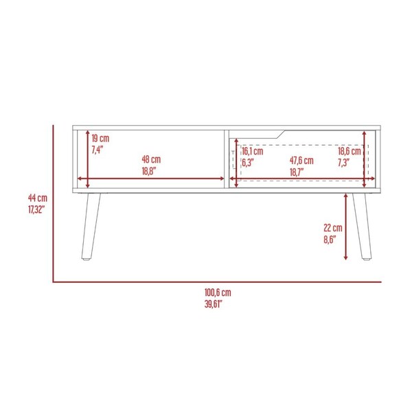 Tuhome Oslo Coffee Table, One Drawer, One Open Shelf, Four Legs, Dark Walnut - MLC6709