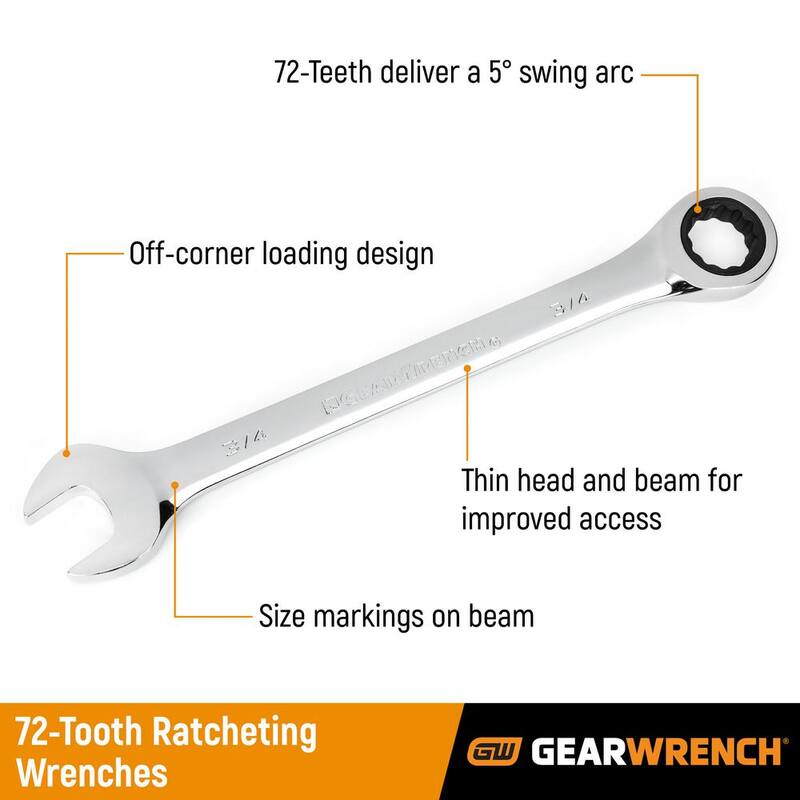 Juego de herramientas de llave de trinquete reversible y combinada de dientes 72 SAE GEARWRENCH con estuche enrollable (7 piezas) - 9567RN