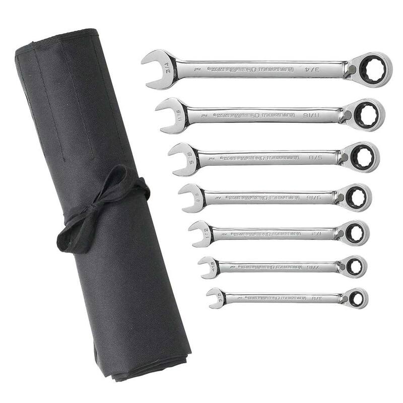 Juego de herramientas de llave de trinquete reversible y combinada de dientes 72 SAE GEARWRENCH con estuche enrollable (7 piezas) - 9567RN