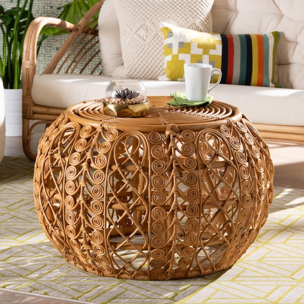 Bali & Pari Tiramisu Modern Bohemian Natural Brown Rattan Coffee Table - 239-13588-ZORO