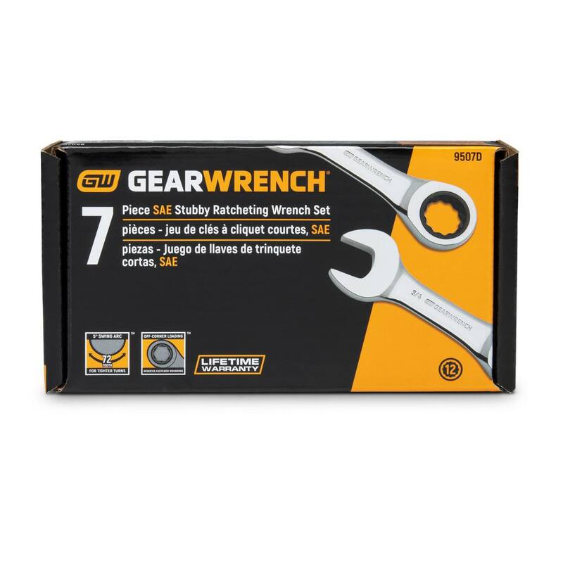 Juego de llaves de trinquete combinadas GEARWRENCH de 72 dientes, tipo estribo, en medidas SAE (7 piezas) - 9507D
