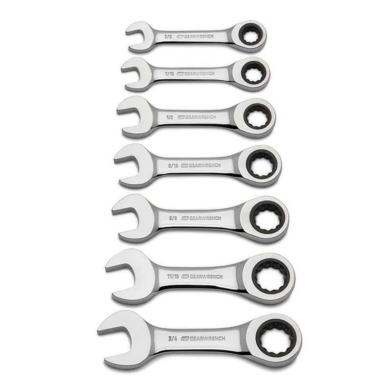 Juego de llaves de trinquete combinadas GEARWRENCH de 72 dientes, tipo estribo, en medidas SAE (7 piezas) - 9507D