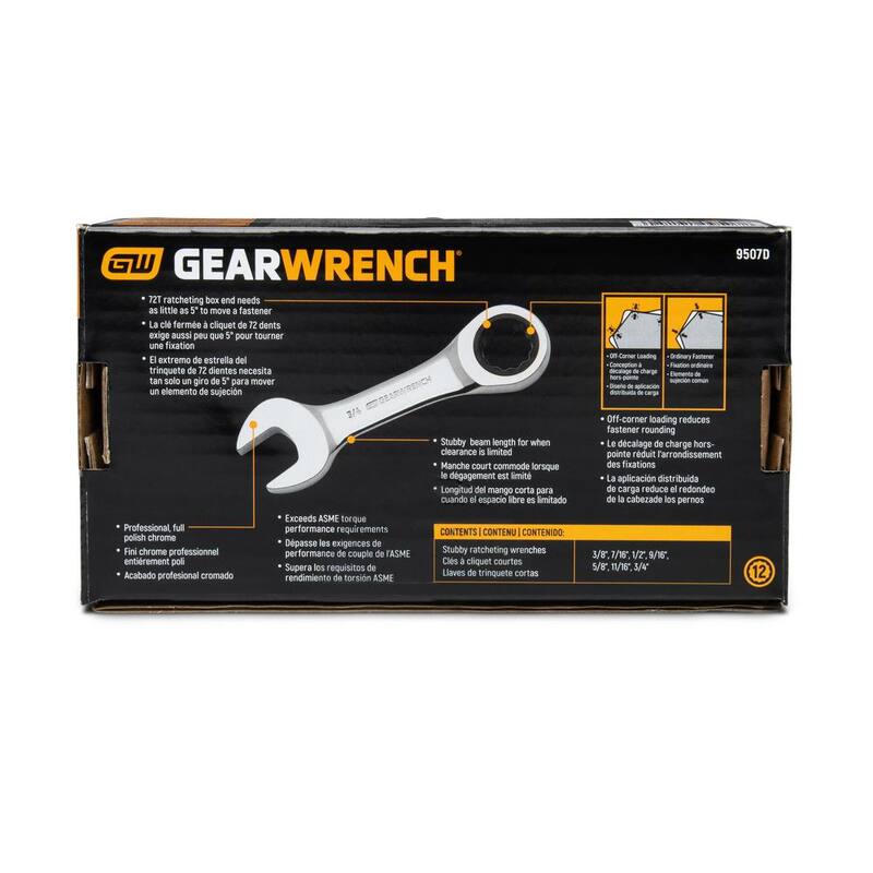 Juego de llaves de trinquete combinadas GEARWRENCH de 72 dientes, tipo estribo, en medidas SAE (7 piezas) - 9507D