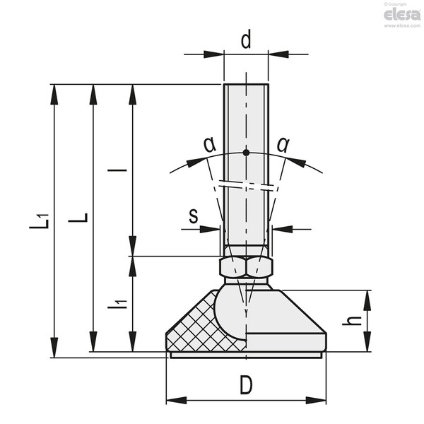 Elesa With no-slip disk, LSX.A-30-10-AS-M8x60 - LSX.A-AS