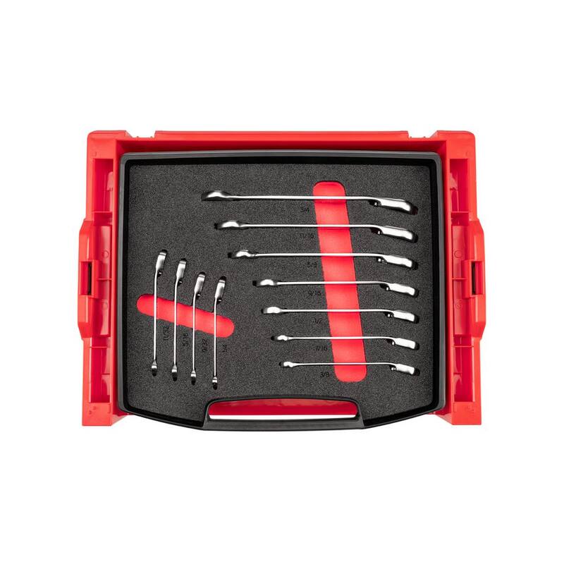 Juego de Llaves Combinadas de Trinquete de 12 Puntos Reversible TEKTON con Cajón Superior Abierto y Soporte, 11 Piezas (1/4-3/4 pulg.) - OLB94203