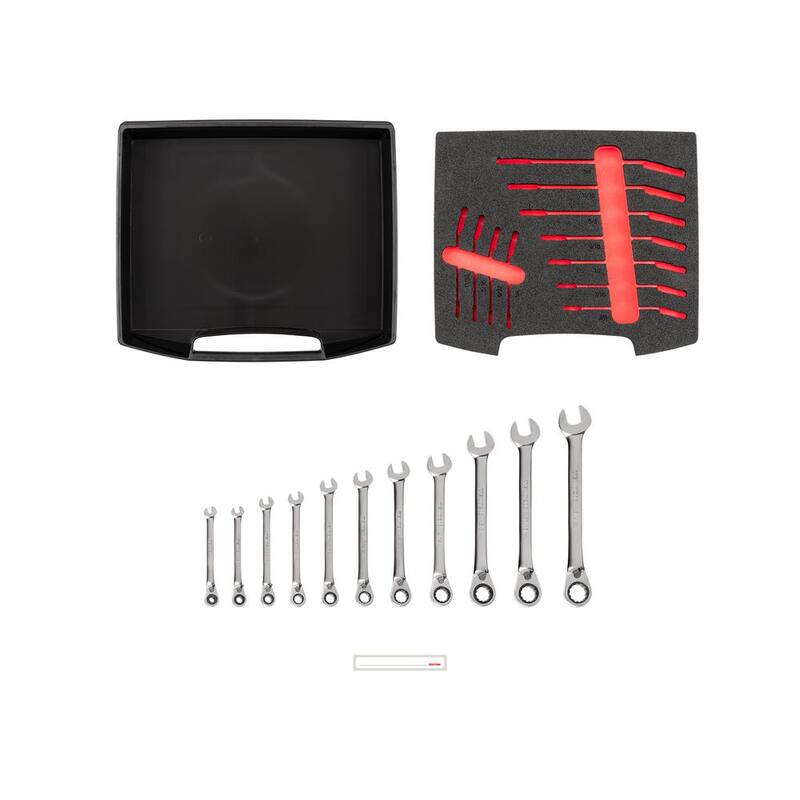 Juego de Llaves Combinadas de Trinquete de 12 Puntos Reversible TEKTON con Cajón Superior Abierto y Soporte, 11 Piezas (1/4-3/4 pulg.) - OLB94203