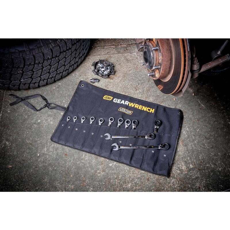Juego de llaves de trinquete reversible de 12 puntos y 90 dientes métricas GEARWRENCH con estuche de herramientas (12 piezas) - 86628