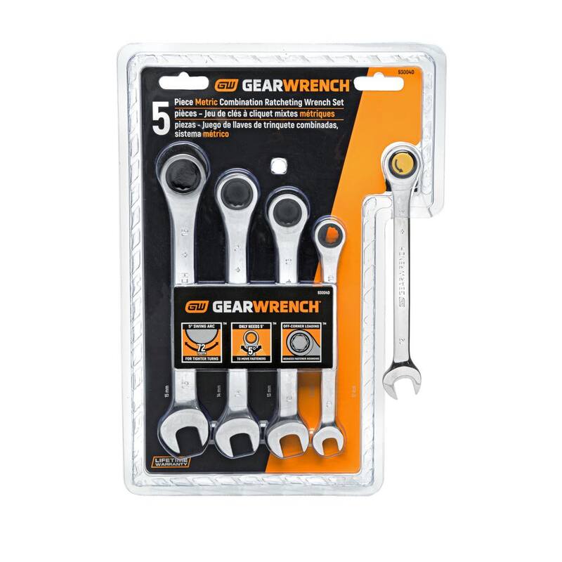 Set de herramientas de llave de trinquete combinada métrica de 72 dientes (5 piezas) - 93004D