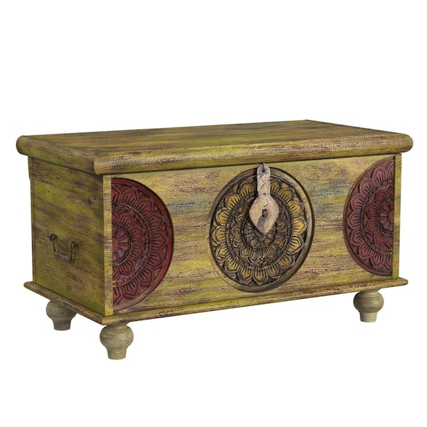 Gfancy Fixtures 18 x 33 x 17.5 in. Assorted Color Mesa Carved Wooden Trunk Coffee Table - GF3104117