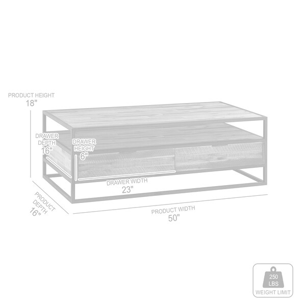 Armen Living Ludgate Rectangle Coffee Table with Shelf in Acacia and Black Metal - LCLDCORU