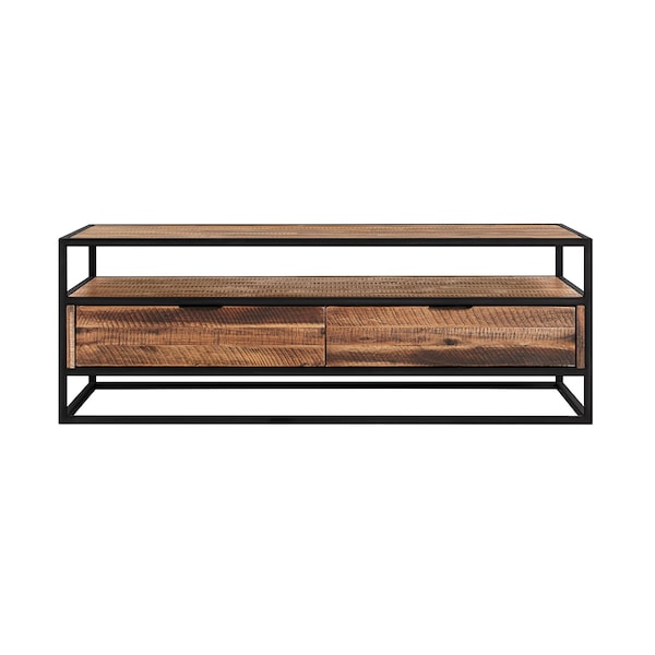 Armen Living Ludgate Rectangle Coffee Table with Shelf in Acacia and Black Metal - LCLDCORU