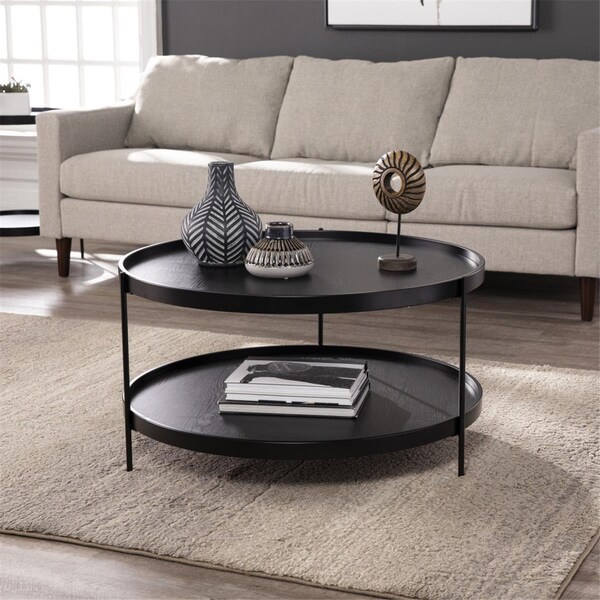 Homeroots 33 in. Manufactured Wood & Metal Round Coffee Table Black - 402140