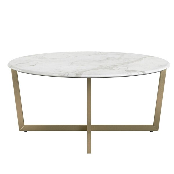 Gfancy Fixtures Faux Marble Round Coffee Table White & Gold - GF3103518