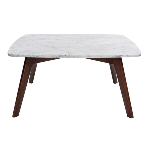 The Bianco Collection 31 in. Vezzana Square Italian Carrara White Marble Table with Walnut Legs - TBC-4060-PT1816-WHT