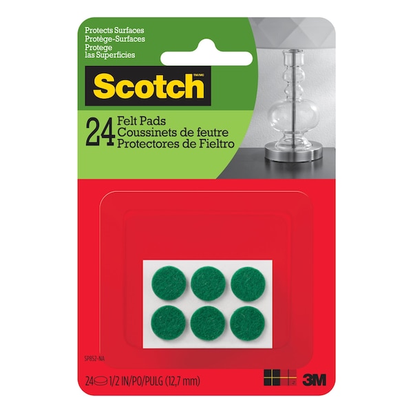 Scotch SelfStick Felt Pads SP852NA, Grn, .5, PK24 - SP852NA