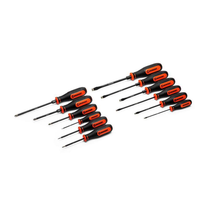 Juego de destornilladores Phillips, de ranura y Torx con punta de diamante de Crescent y mangos de tres lóbulos de material dual (12 piezas) - CDT12PCSET