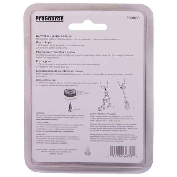 Prosource Furniture Glide, Plastic, Blue, Blue, 1 x 1 x 11/32 in Dimensions - FE-S201-PS