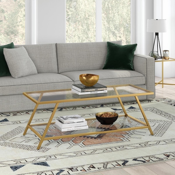 Henn & Hart 17 x 48 x 20 in. Yair Coffee Table Brass Finish - CT1217