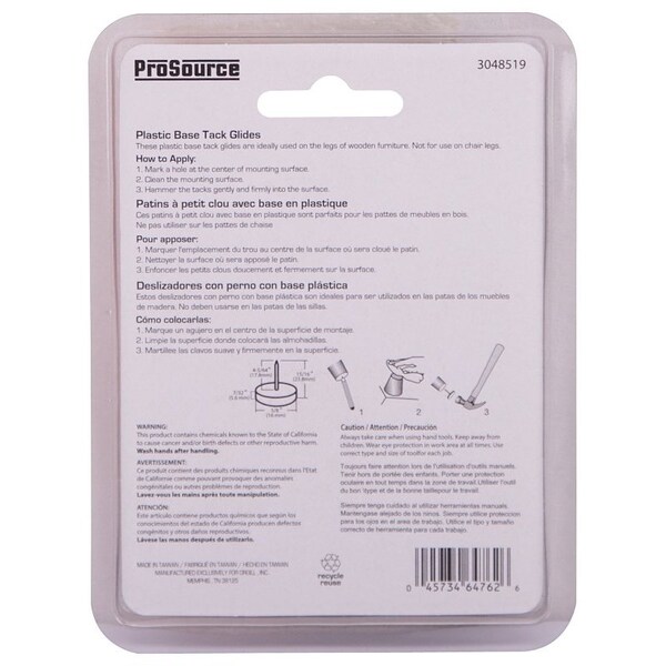 Prosource Furniture Glide, Plastic, White, White, 5/8 x 5/8 x 15/16 in Dimensions - FE-S513-PS