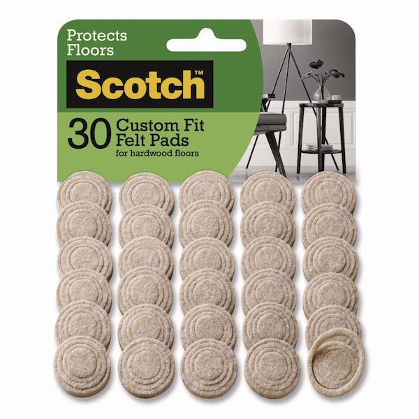 Scotch Custom Fit Felt Pads, 1.5in dia, Beige, 30PK - SP884-NA