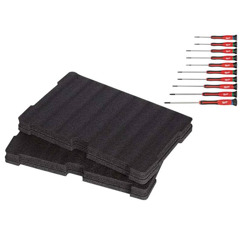 Juego de destornilladores de precisión Milwaukee con inserto de espuma personalizable para caja de herramientas PACKOUT (11 piezas) - 48-22-2612-48-22-8451
