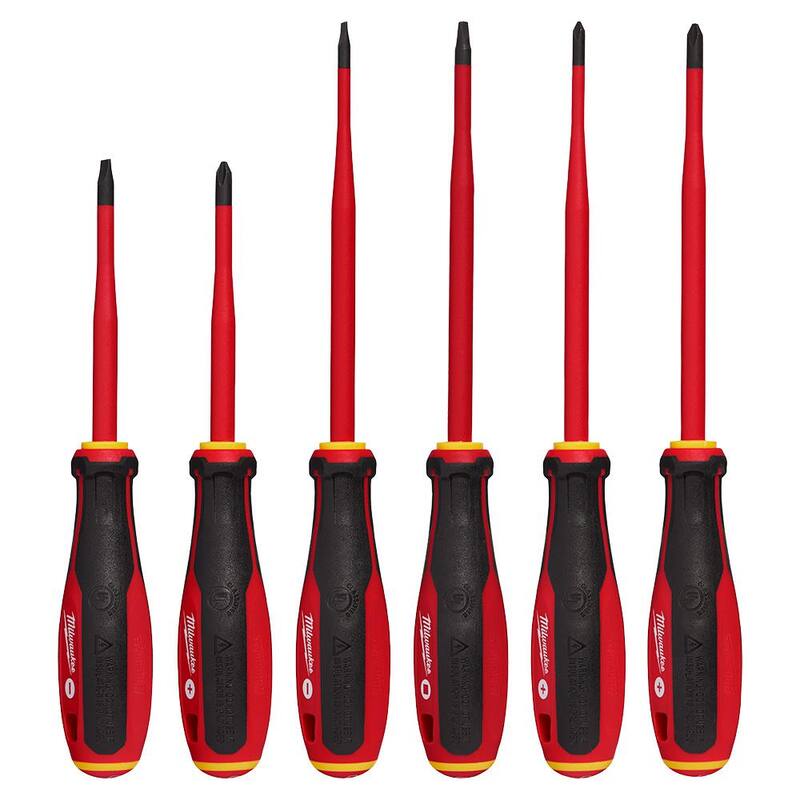 Juego de destornilladores con puntas delgadas aisladas de 1000 voltios de Milwaukee con pelacables y cortador de alambre con agarre sumergido de 12-16 AWG (7 piezas) - 48-22-2206-48-22-3081