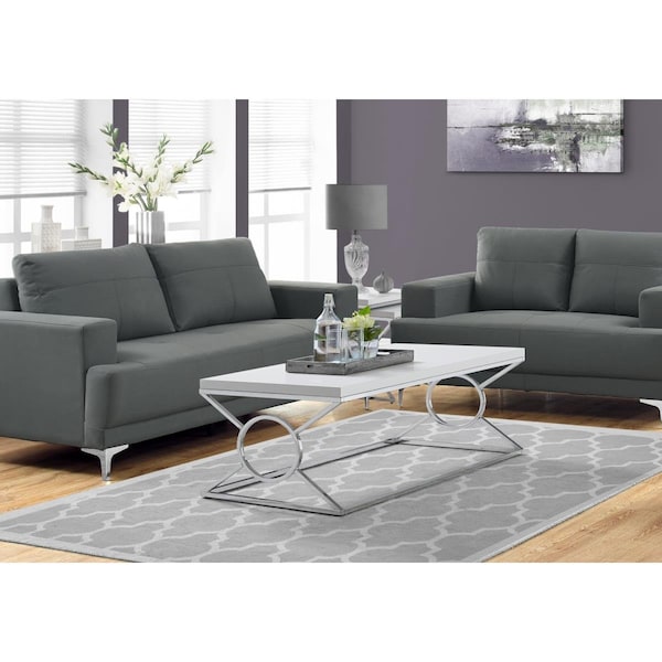 Gfancy Fixtures 18.5 in. Glossy White MDF & Chrome Metal Coffee Table - GF3086788