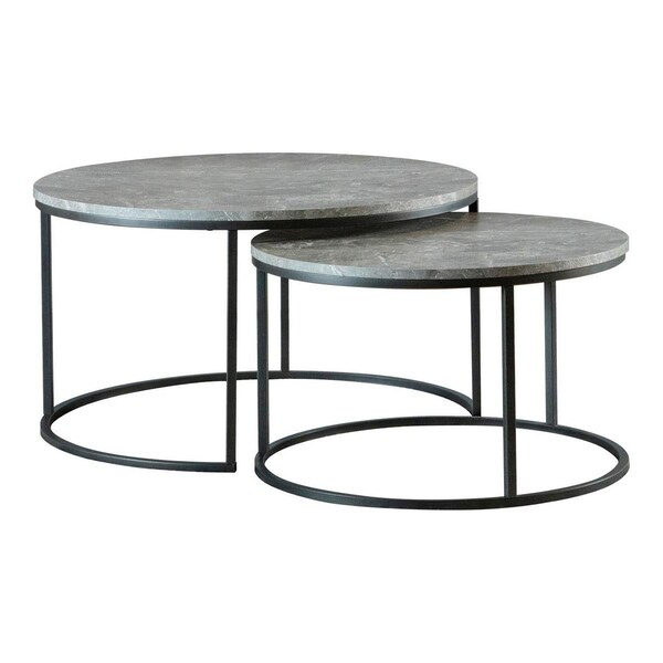 Benjara 35 in. Nesting Coffee Table Set with Round Gray Faux Marble Tabletop - 2 Piece - BM294803