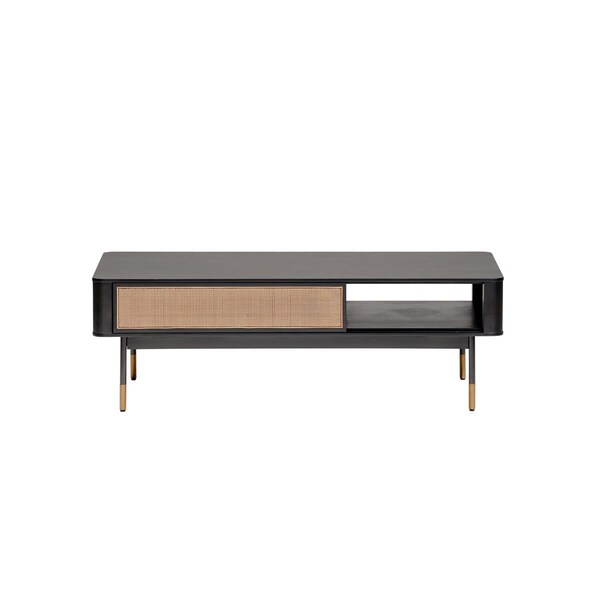 Homeroots Black with Natural Wicker Coffee Table, 47.25 x 23.63 x 15.75 in. - 370457