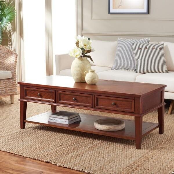 Safavieh 19.3 x 54 x 23.6 in. Manelin Coffee Table with Storage Drawers, Sepia - AMH6642A