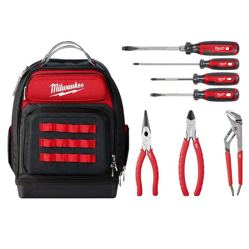 Juego de destornilladores Milwaukee con mango acolchonado con mochila Ultimate Jobsite de 15 pulgadas y kit de pinzas (8 piezas) - MT200-4-48-22-8201-48-22-6331.
