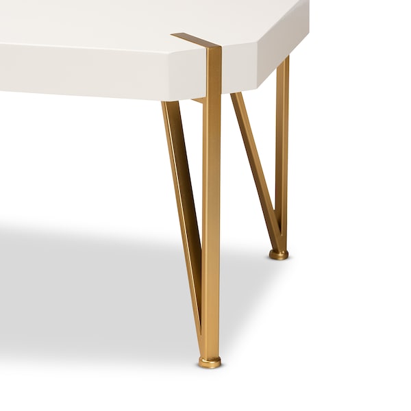 Baxton Studio Kassa Contemporary Glam and Luxe Brushed Gold Metal and White Finished Wood Coffee Table - 181-11312-ZORO
